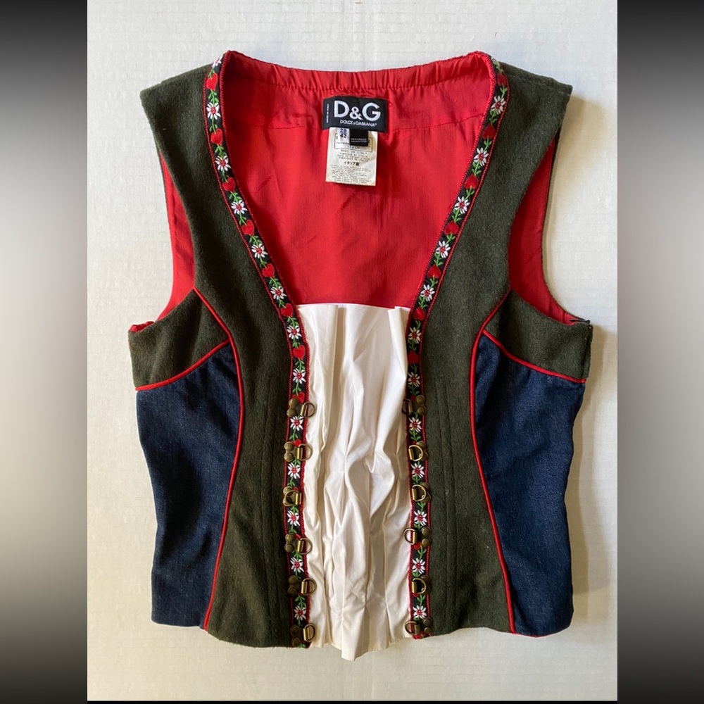 Rare VTG D & G Dolce & Gabbana Dirndl Denim Wool Bustier Size 42 - Picture 11 of 16